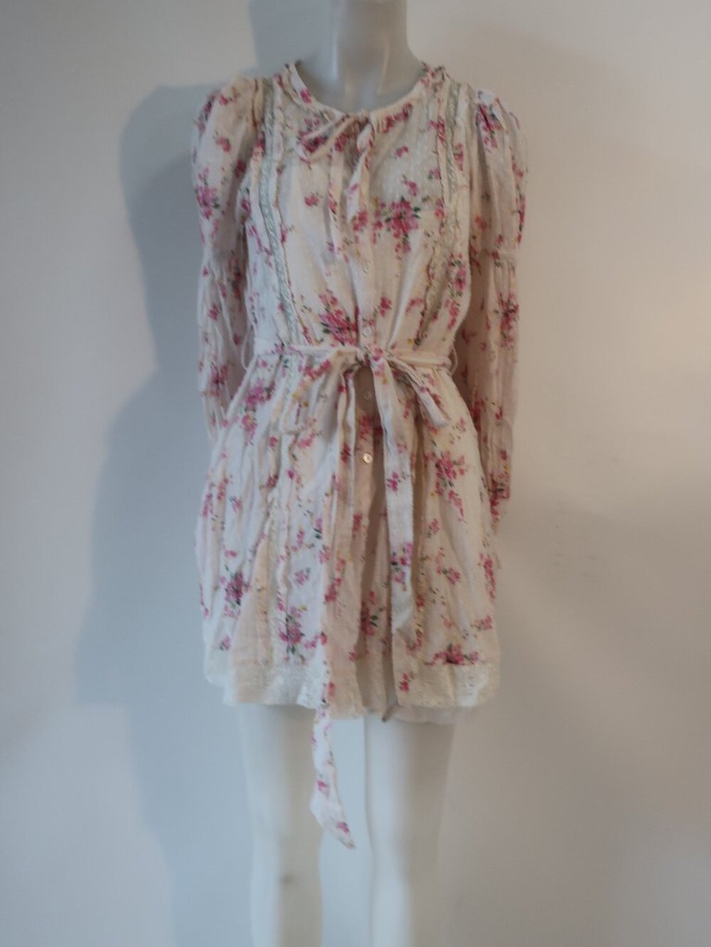 Women LoveShackFancy Calia White Pink (Item-12) Floral Long Sleeve Mini Dress XS